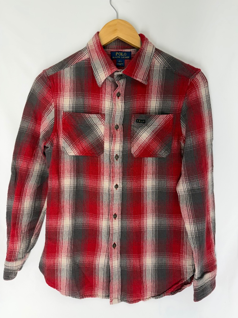 Polo Ralph Lauren Boys Size Large 14-16 Red Plaid Long Sleeve Flannel Shirt PRLC